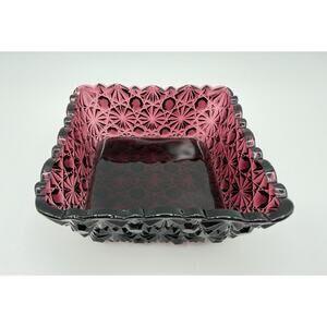 Daisy and Button Purple Amethyst Glass Square Trinket Candy Dish 3.75” Vintage